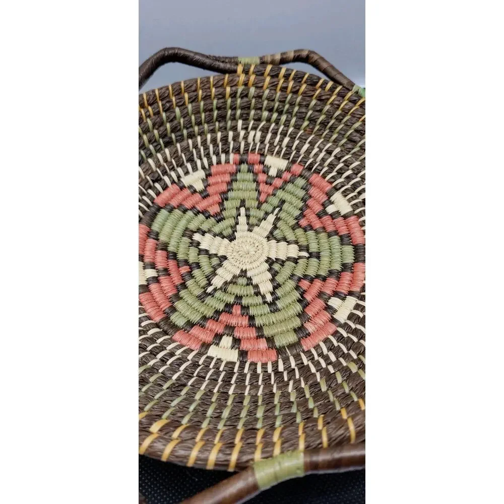 Vintage Handwoven Southwestern Basket Bowl W Handles Native American Style 8”...